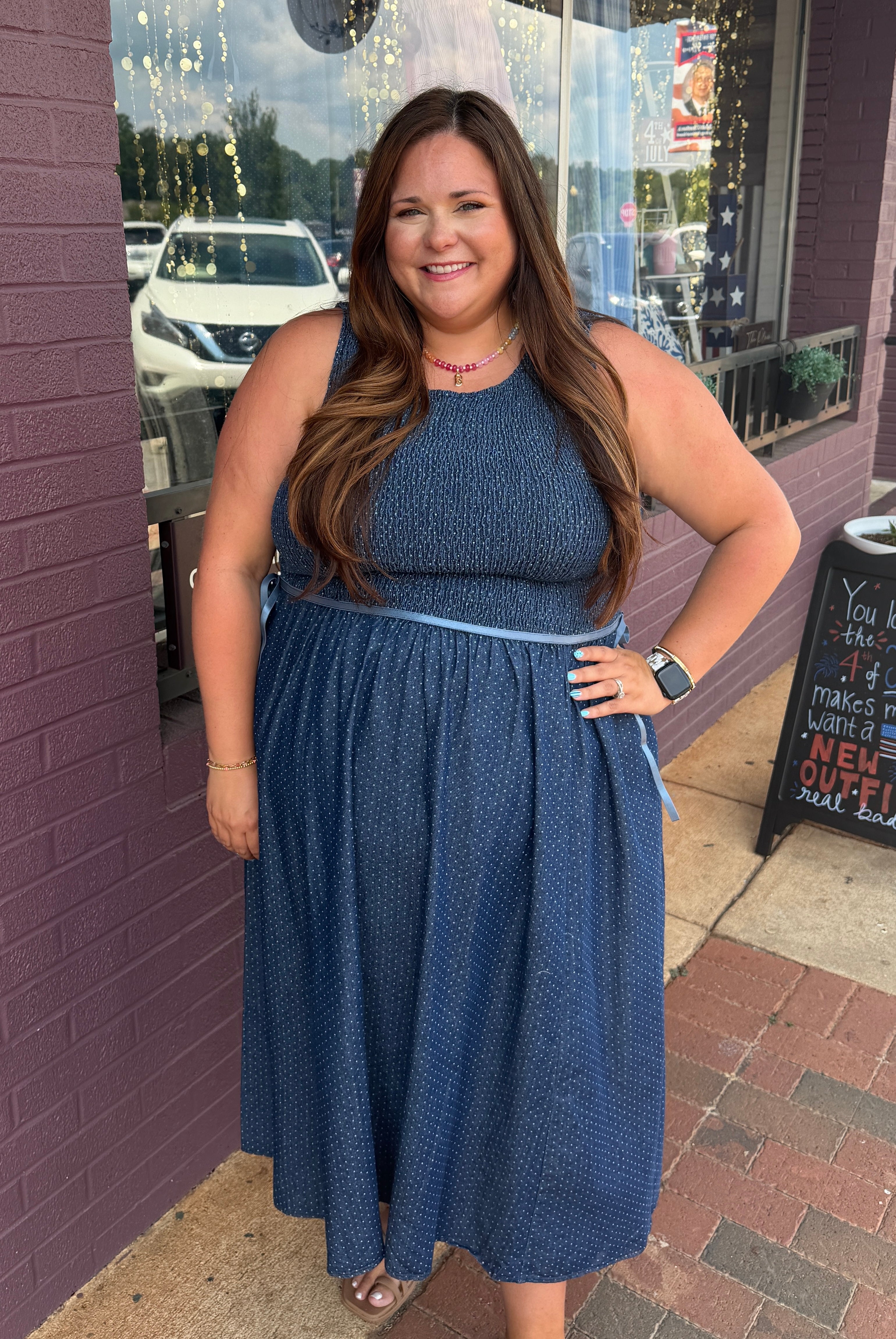 Denim Polka Dot Dress