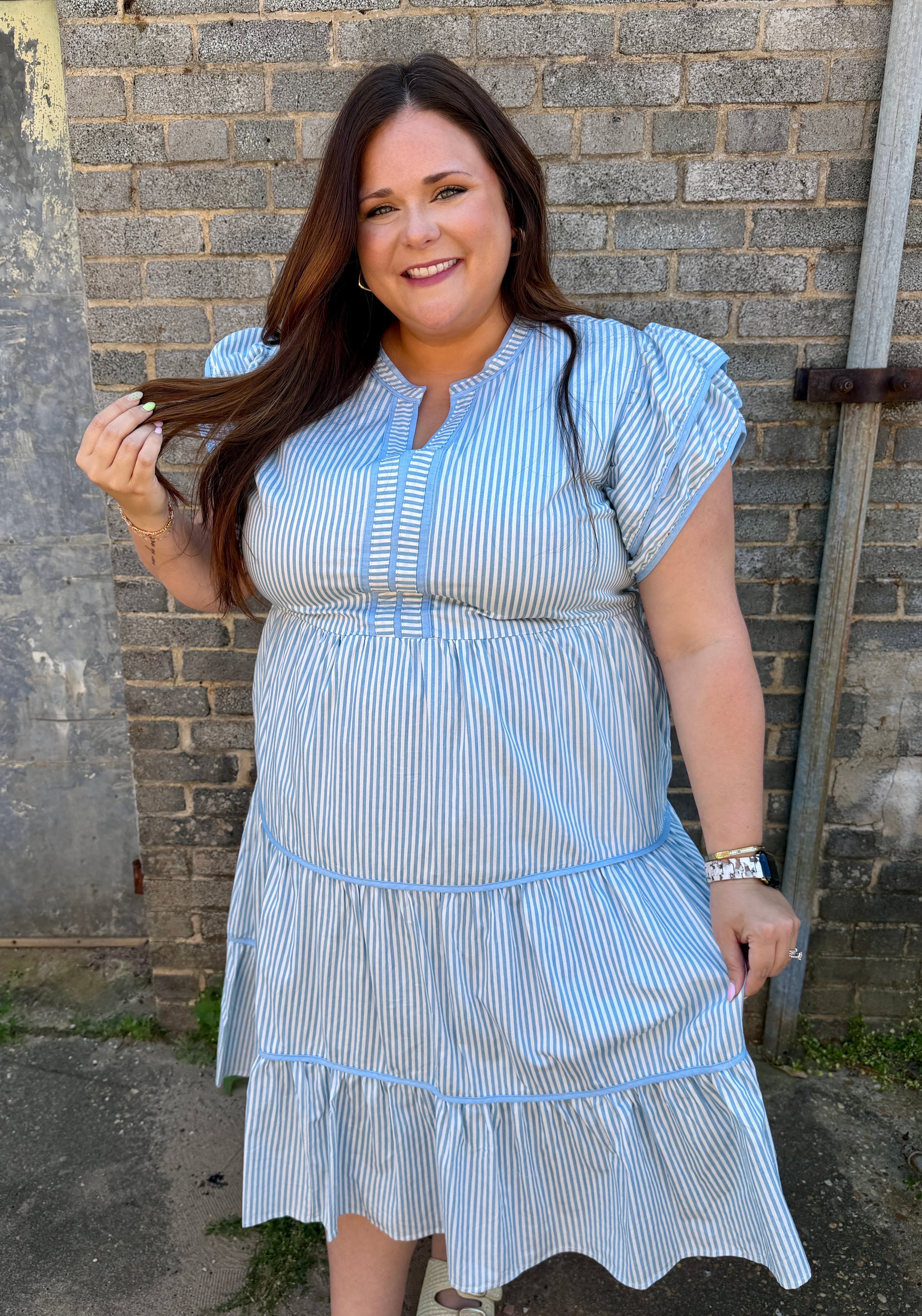 Striped Tiered Midi Dress