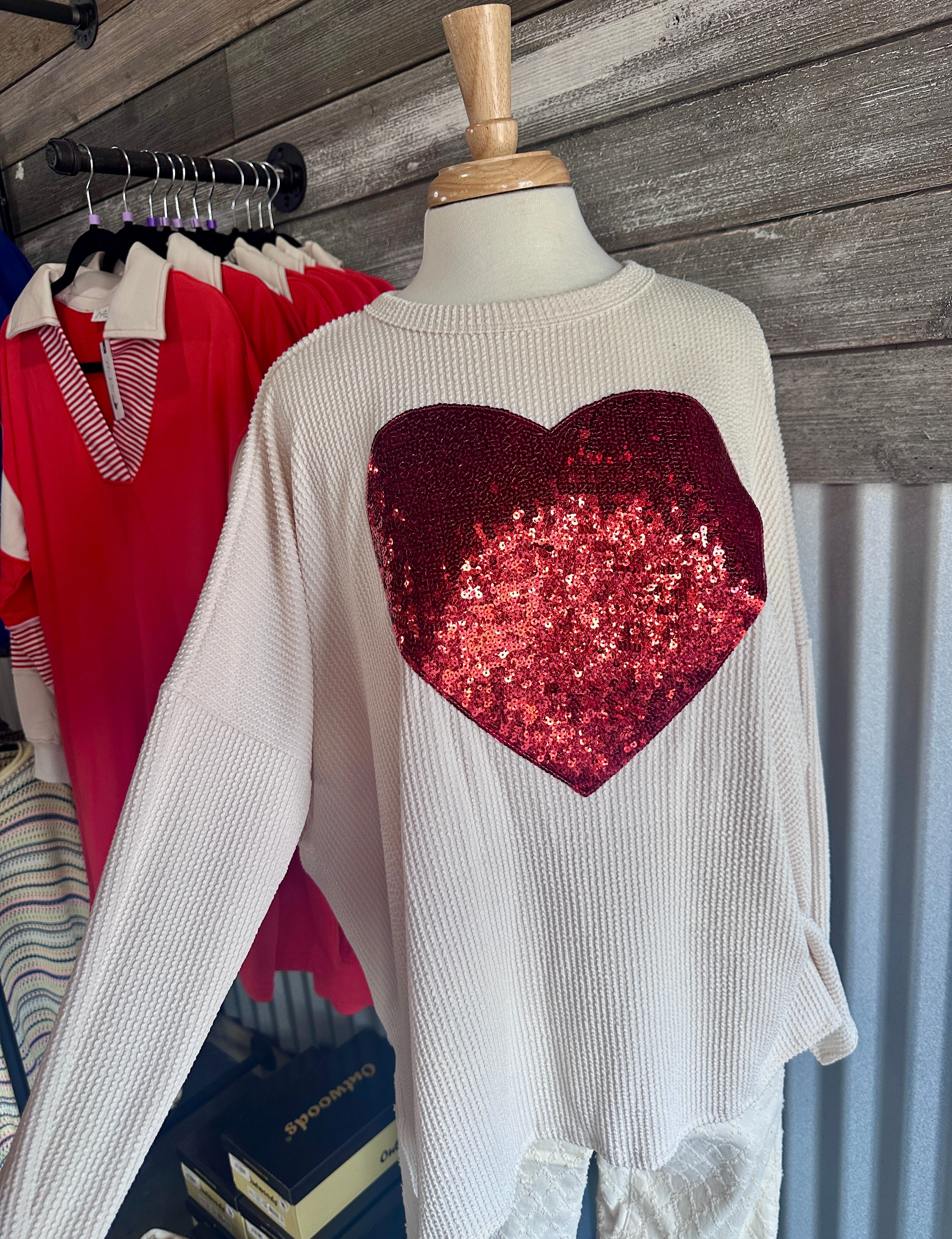 Heart Sequin Ribbed Top