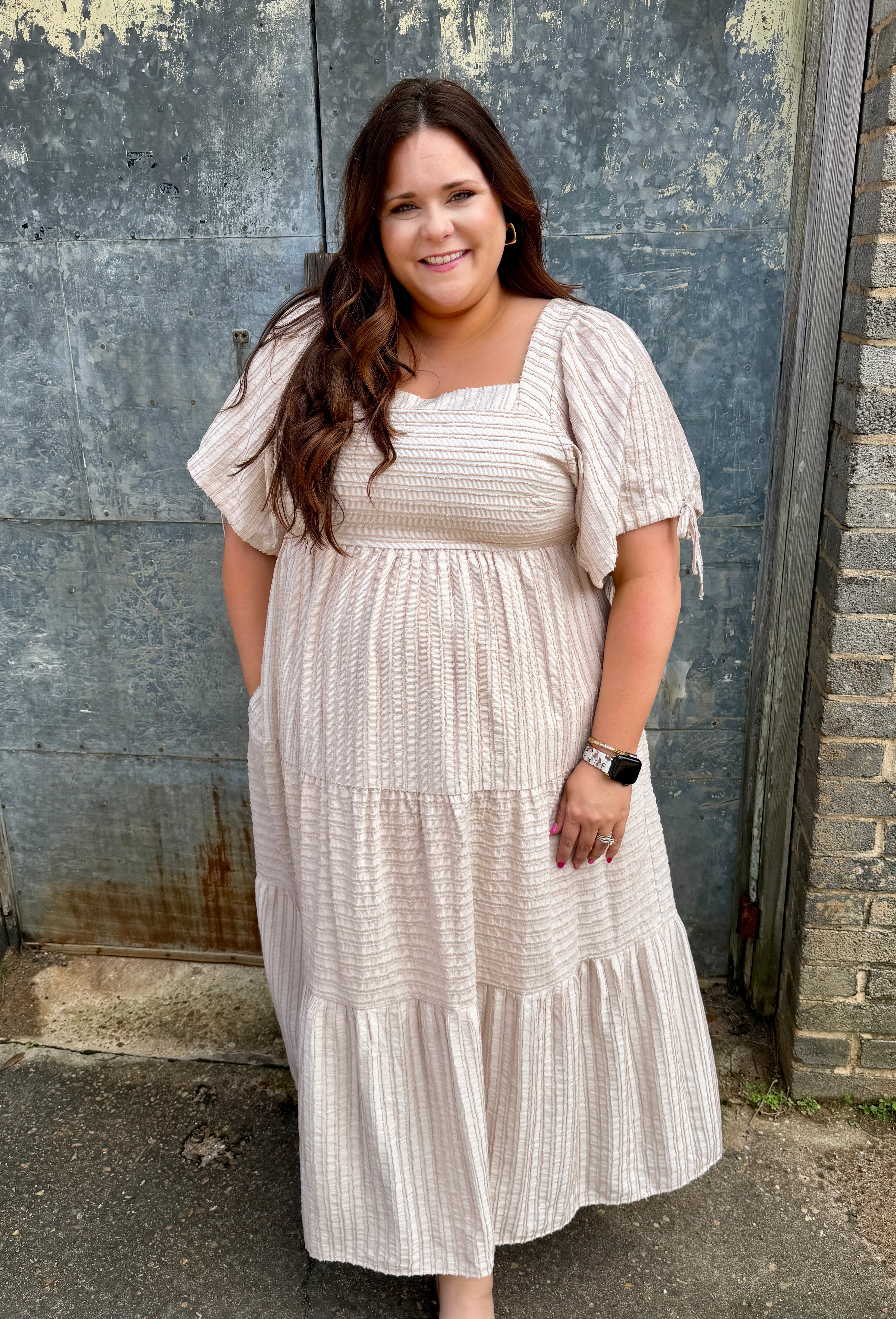 Striped Smocked Midi Dress