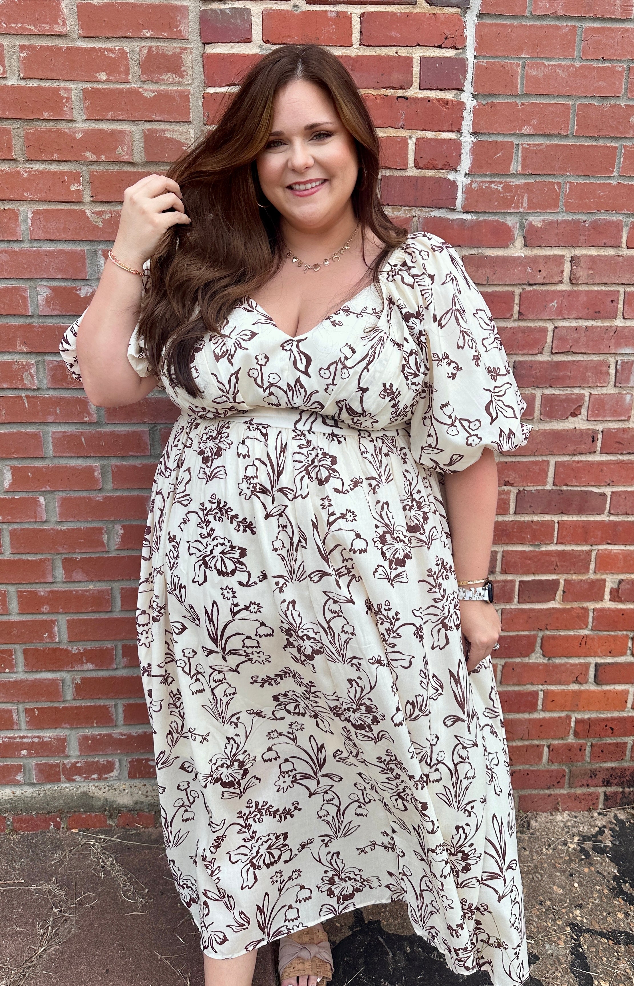 Cream Floral Midi Dress