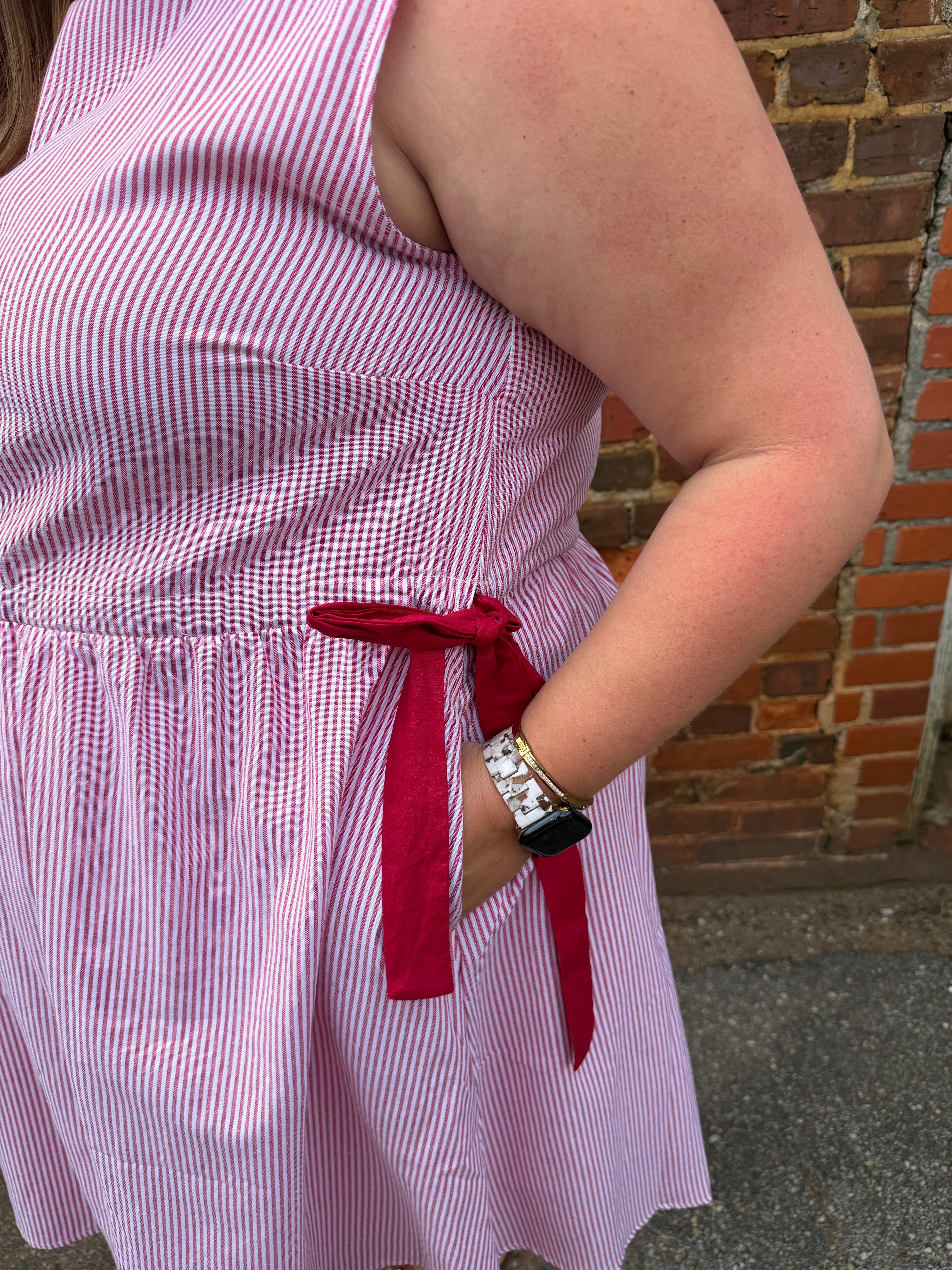 Pinstripe Waist Tie Dress