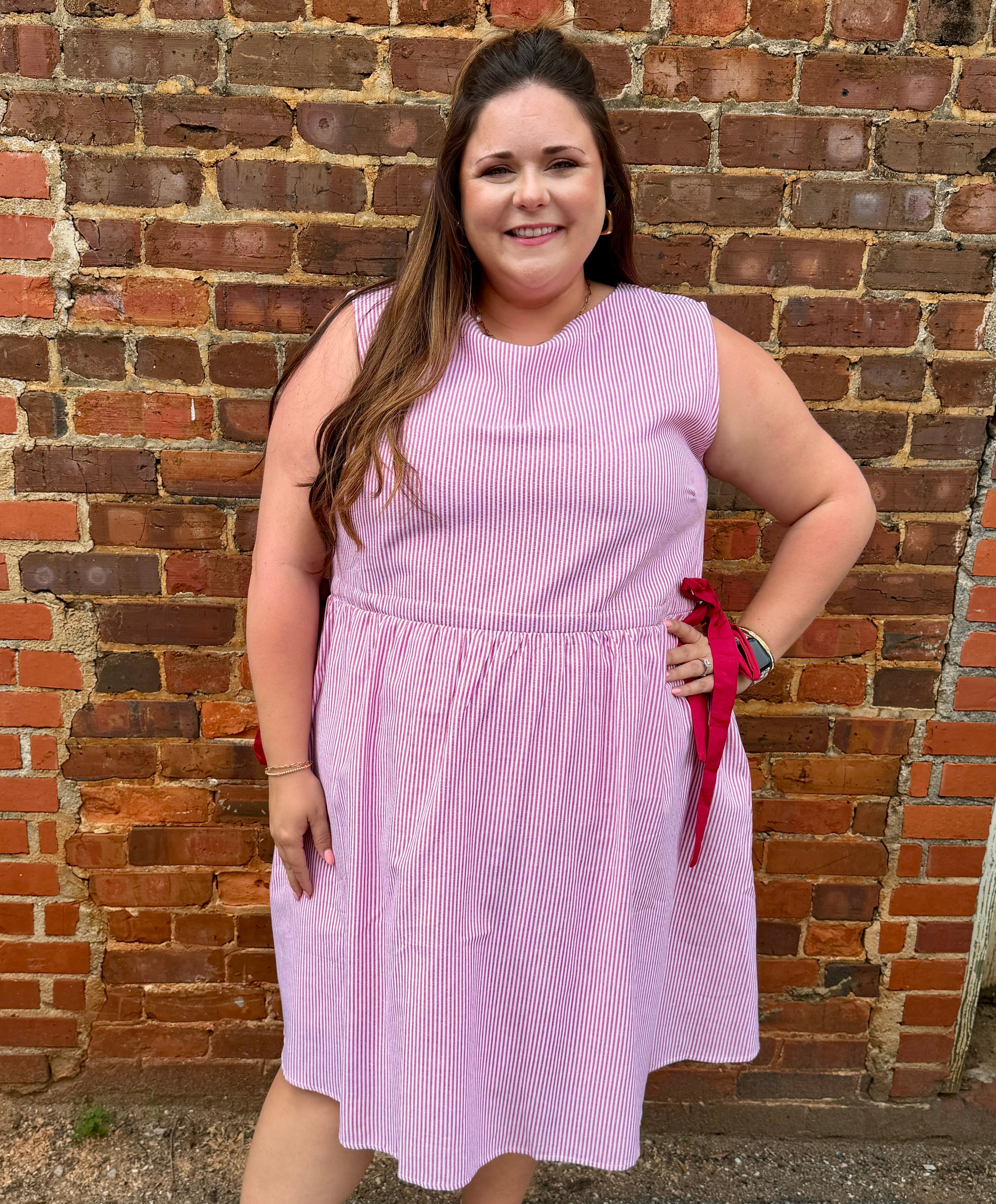 Pinstripe Waist Tie Dress