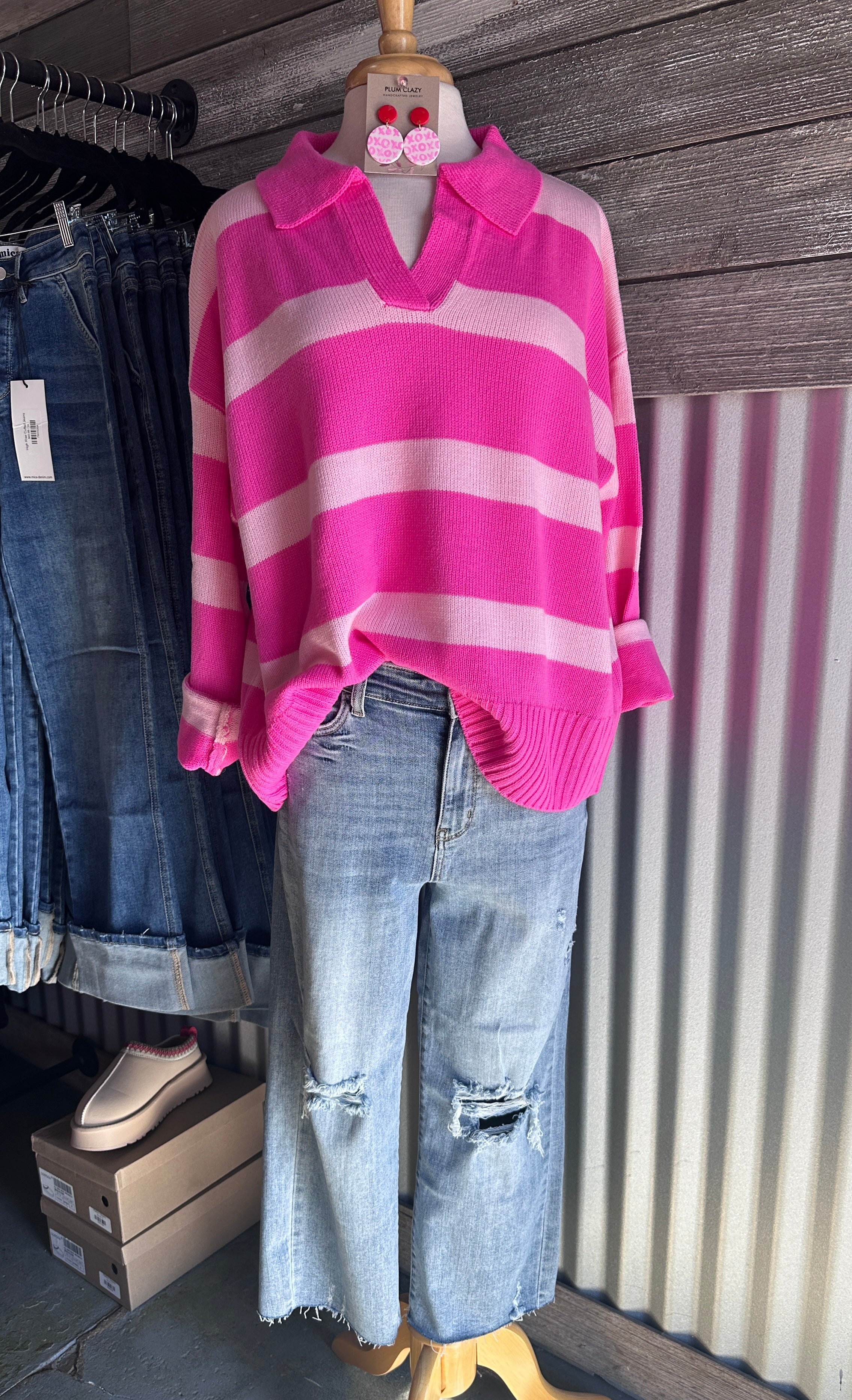 Pink Striped Knit Top