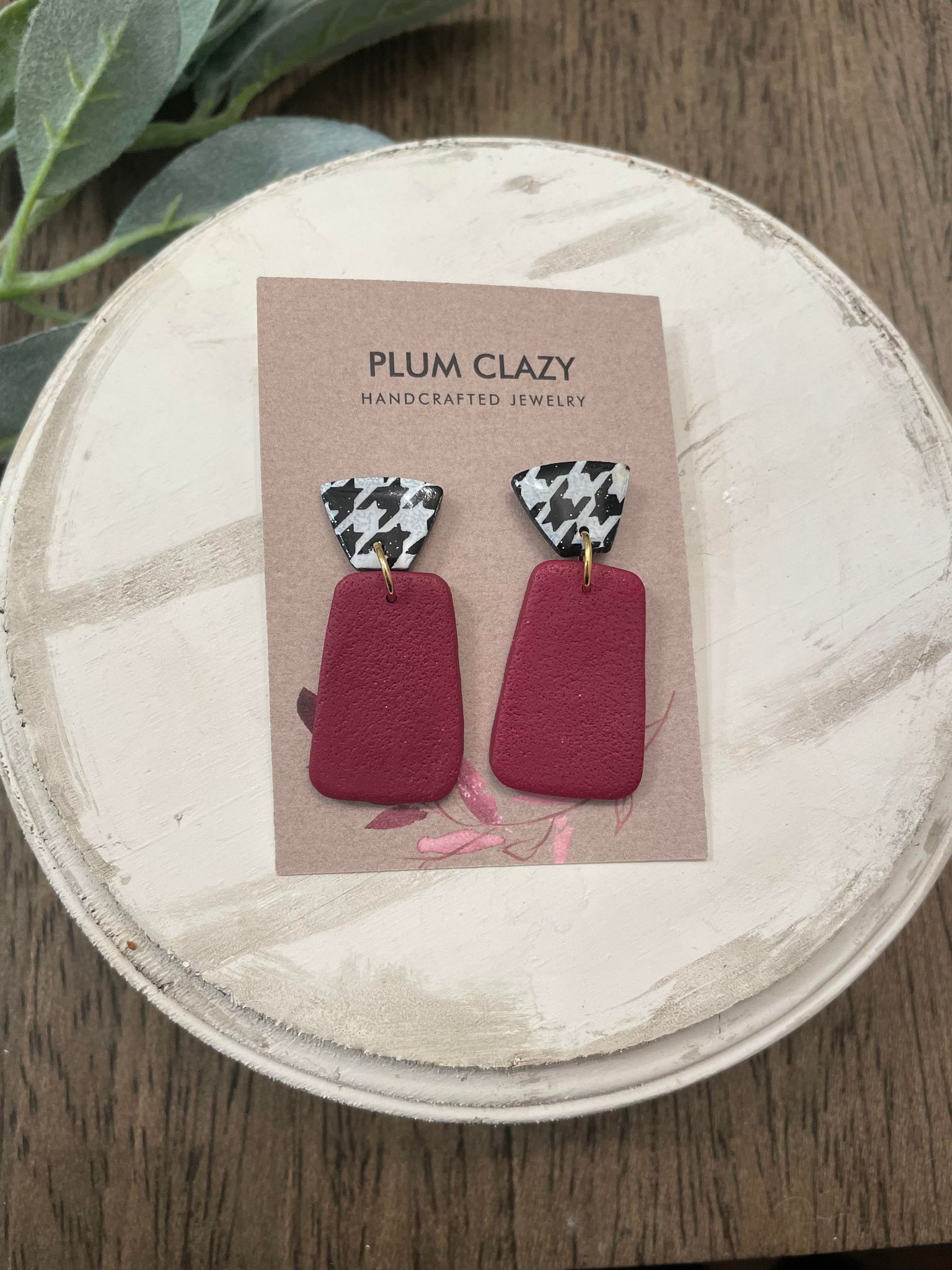 Crimson and Houndstooth Earrings