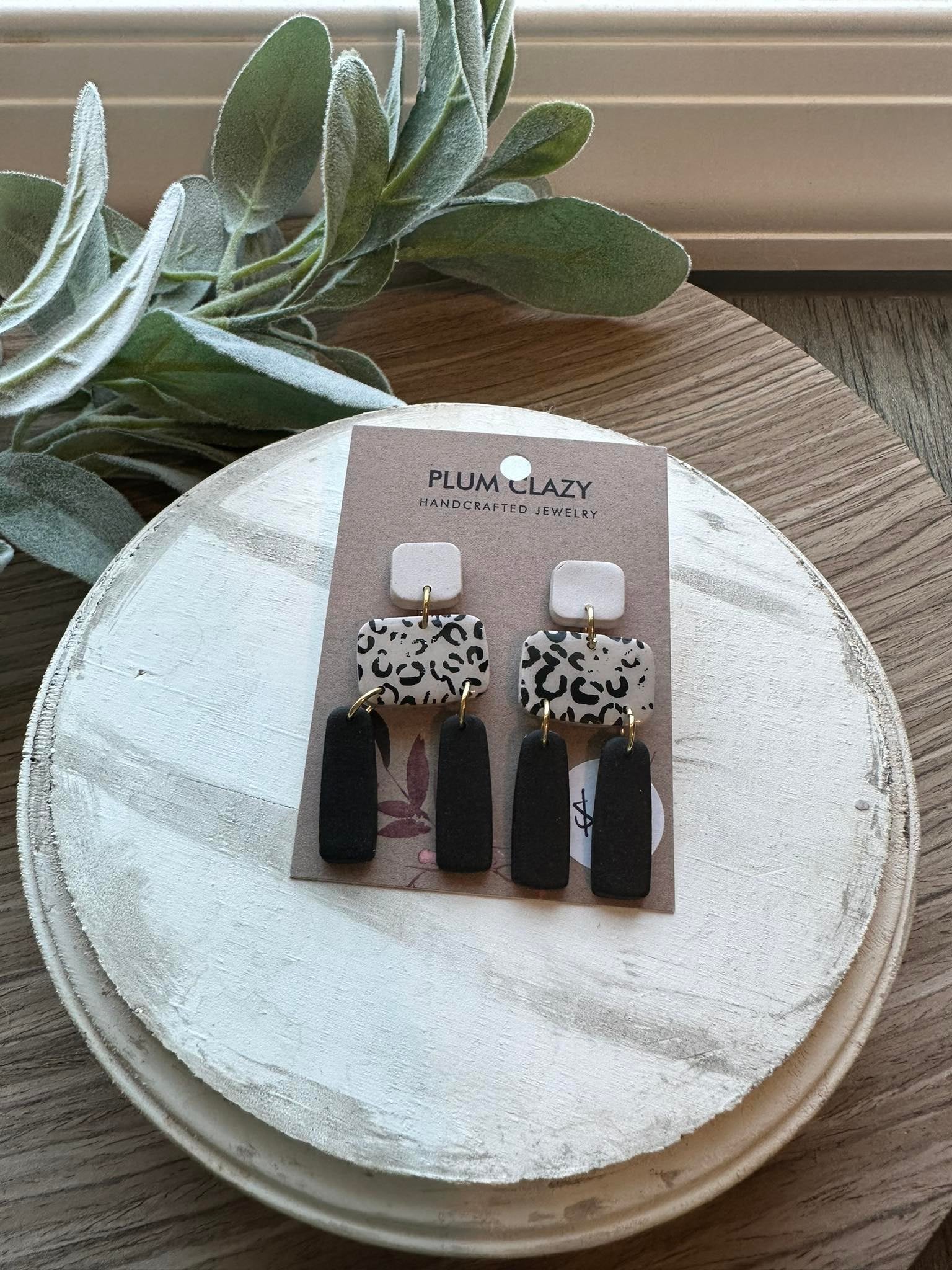 Cheetah tan and black statement dangles