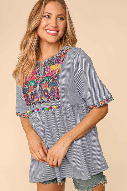 Embroidered Baby Doll Top
